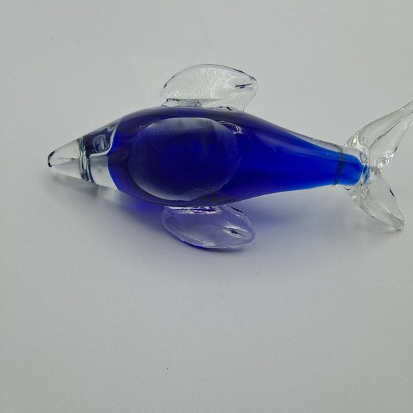 Cobalt Blue & Clear Art Glass Dolphin Figurine Paperweight - Picture 6 of 6